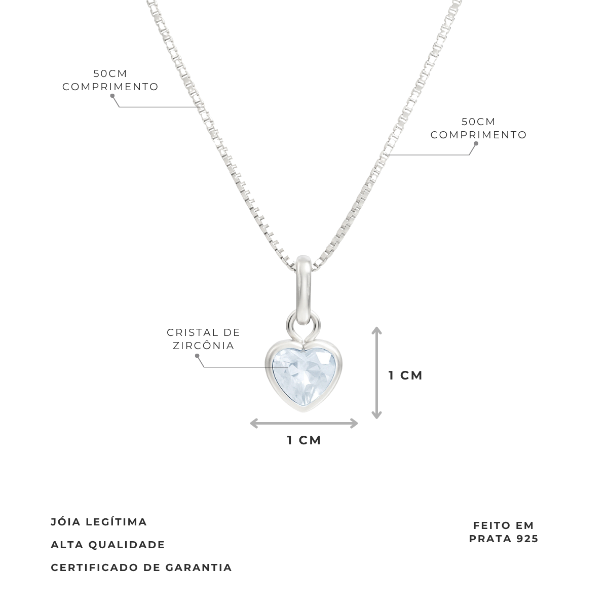 COLAR DE PRATA PONTO DE LUZ CORAÇÃO