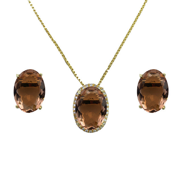 CONJUNTO BRINCO E COLAR CRISTAL ZIRCÔNIAS