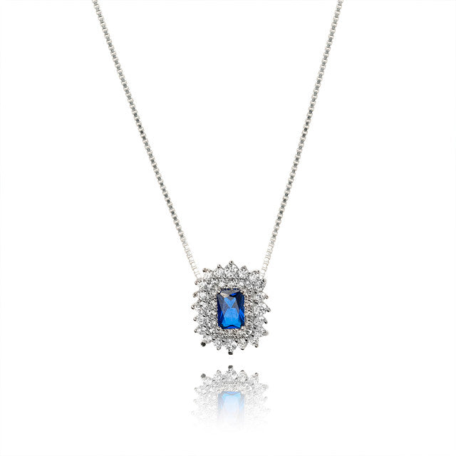 RECTANGULAR CRYSTAL SILVER NECKLACE