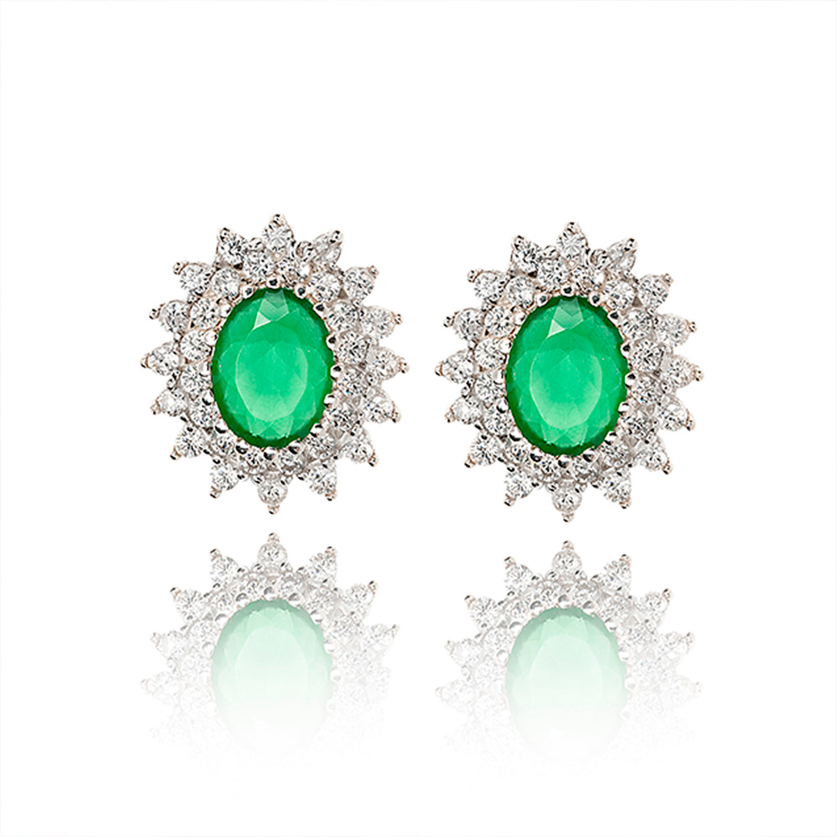 SILVER ROUND CRYSTAL EARRING