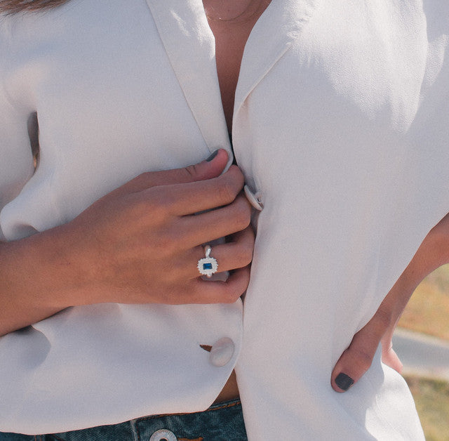 RECTANGULAR CRYSTAL SILVER RING