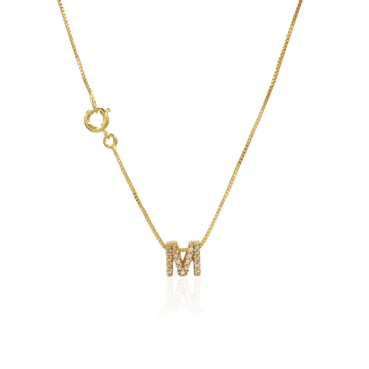 COLAR FOLHEADO LETRA E ZIRCÔNIAS