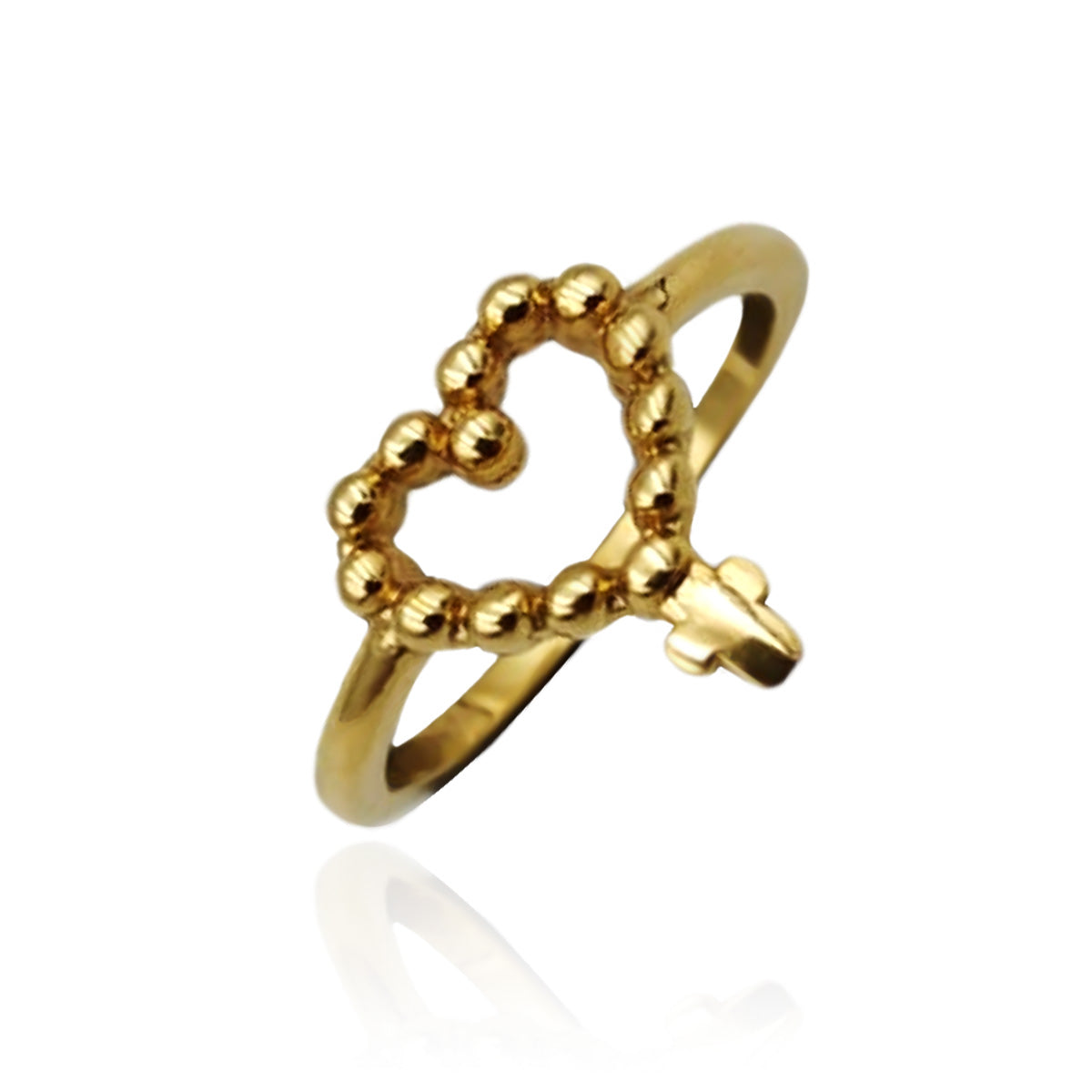 ANEL FOLHEADO CORAÇÃO CRUZ BOLINHAS