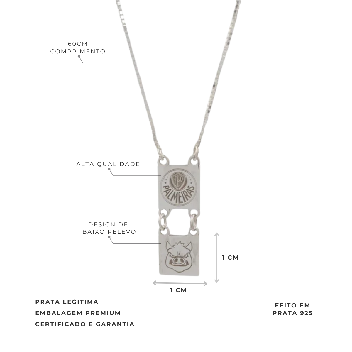 ESCAPULÁRIO PALMEIRAS MASCOTE PORCO GOBATTO PRATA 925 OFICIAL