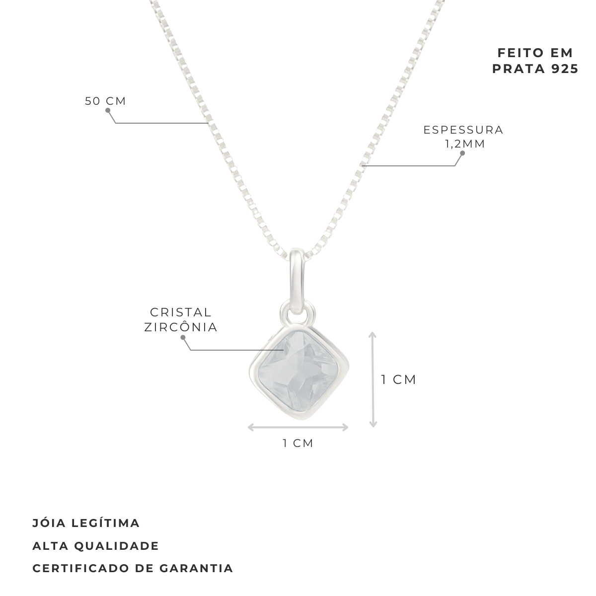 COLAR DE PRATA PONTO DE LUZ QUADRADO