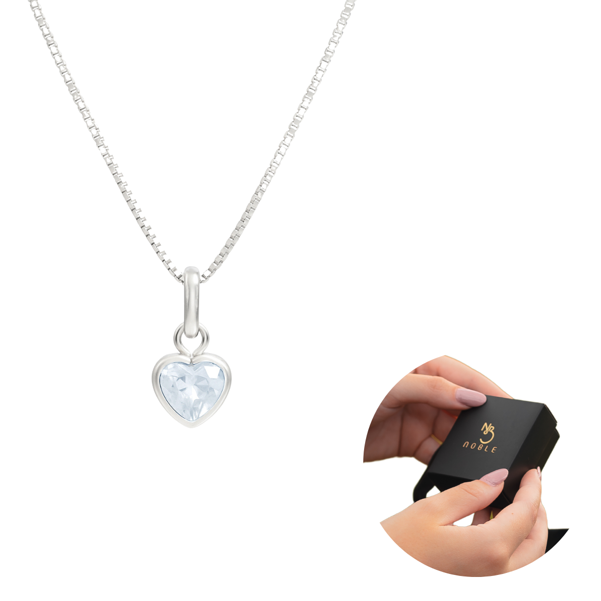 COLAR DE PRATA PONTO DE LUZ CORAÇÃO