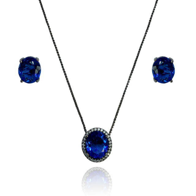 CONJUNTO BRINCO E COLAR CRISTAL ZIRCÔNIAS