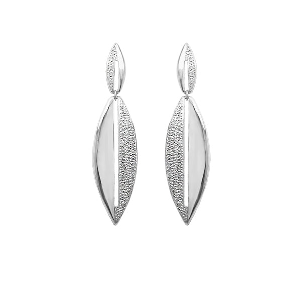 TWO LEAF LONG ZIRCONIA SILVER EARRING