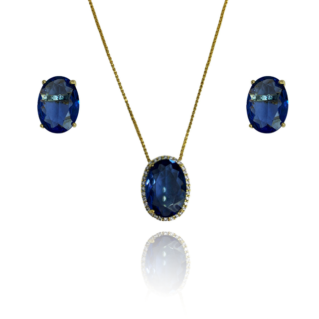 CONJUNTO BRINCO E COLAR CRISTAL ZIRCÔNIAS