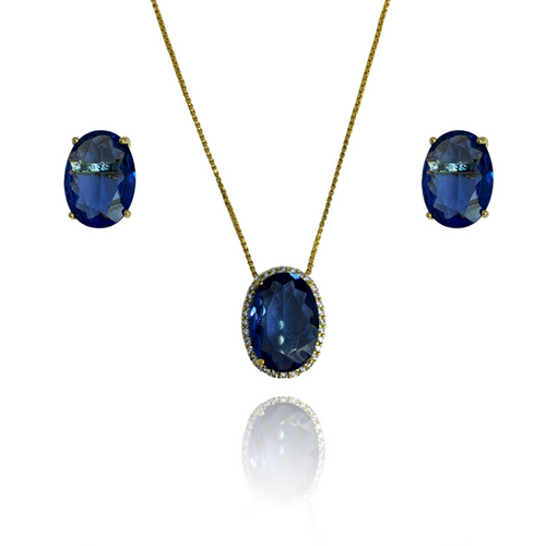 CONJUNTO BRINCO E COLAR CRISTAL ZIRCÔNIAS