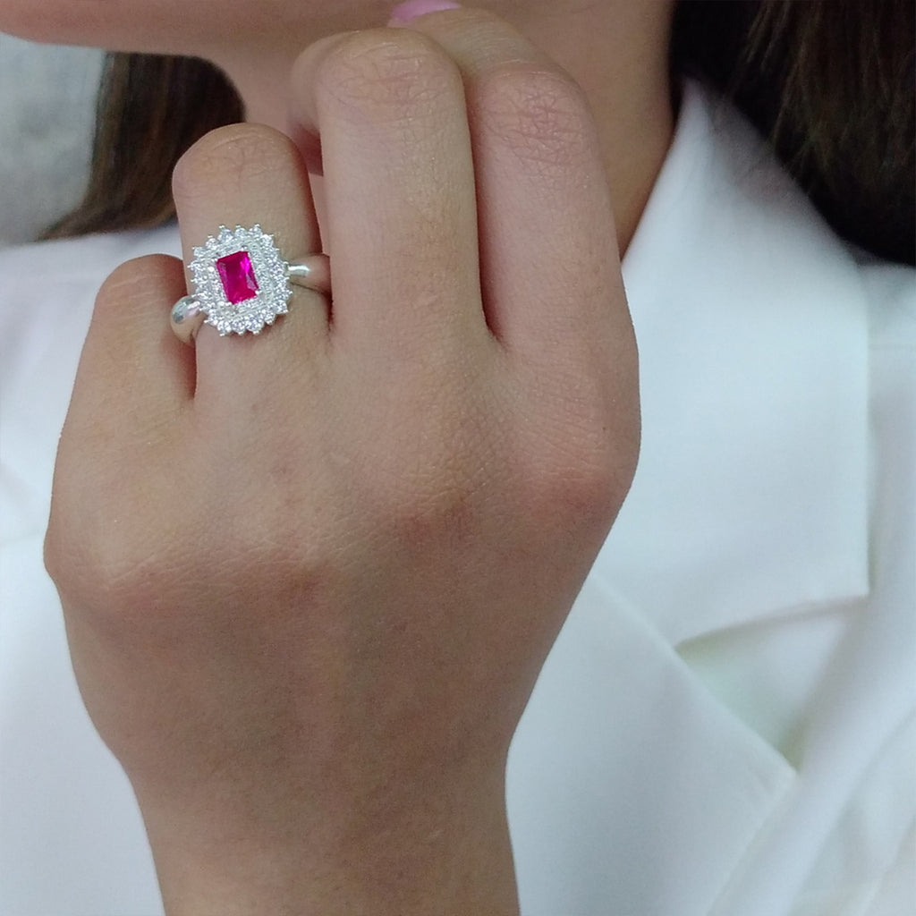 RECTANGULAR CRYSTAL SILVER RING