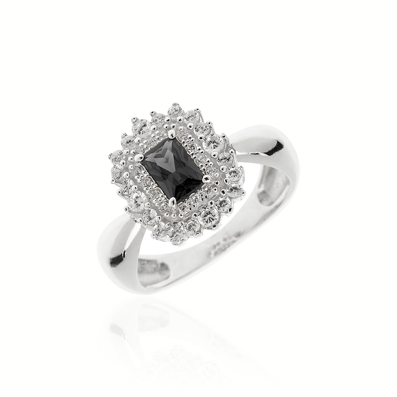 RECTANGULAR CRYSTAL SILVER RING