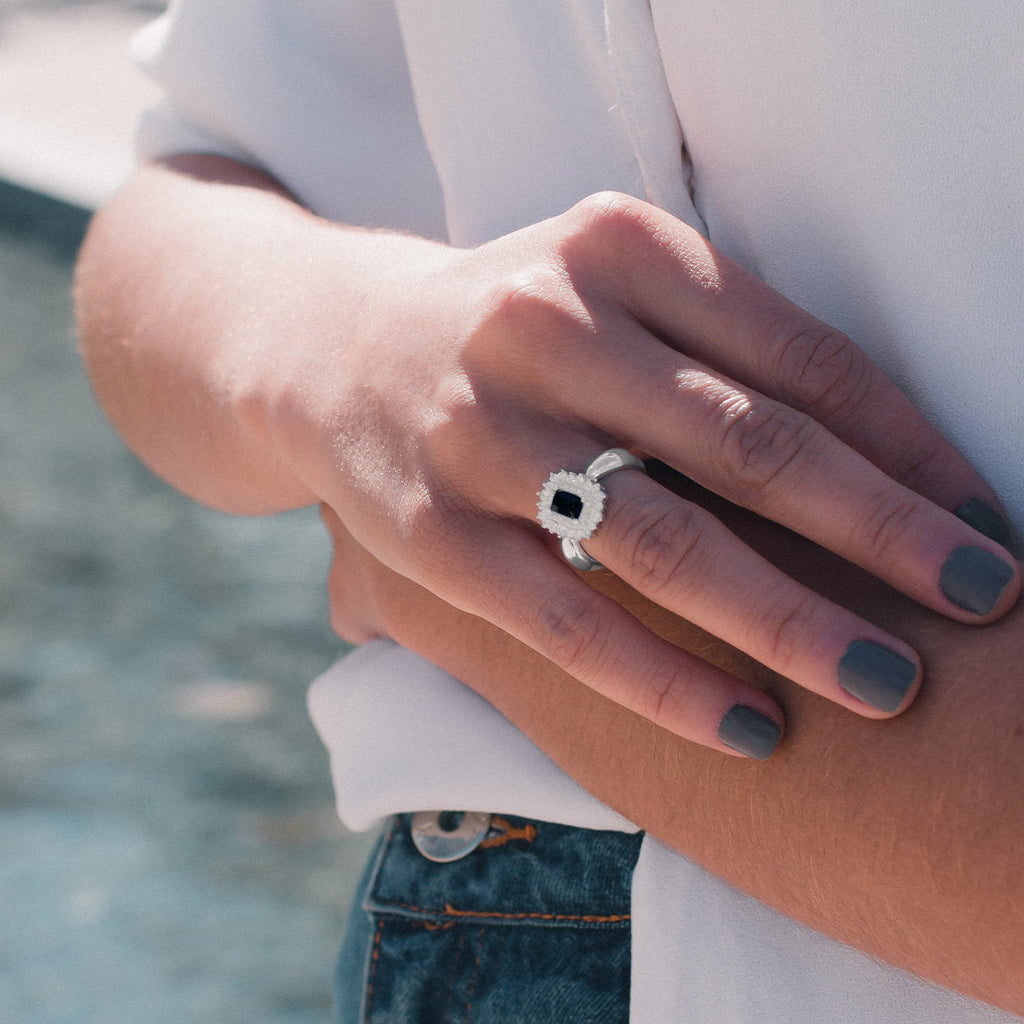 RECTANGULAR CRYSTAL SILVER RING
