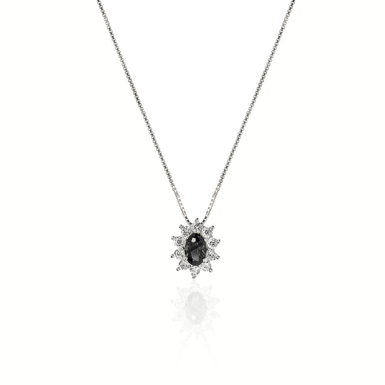 OVAL CRYSTAL SILVER NECKLACE