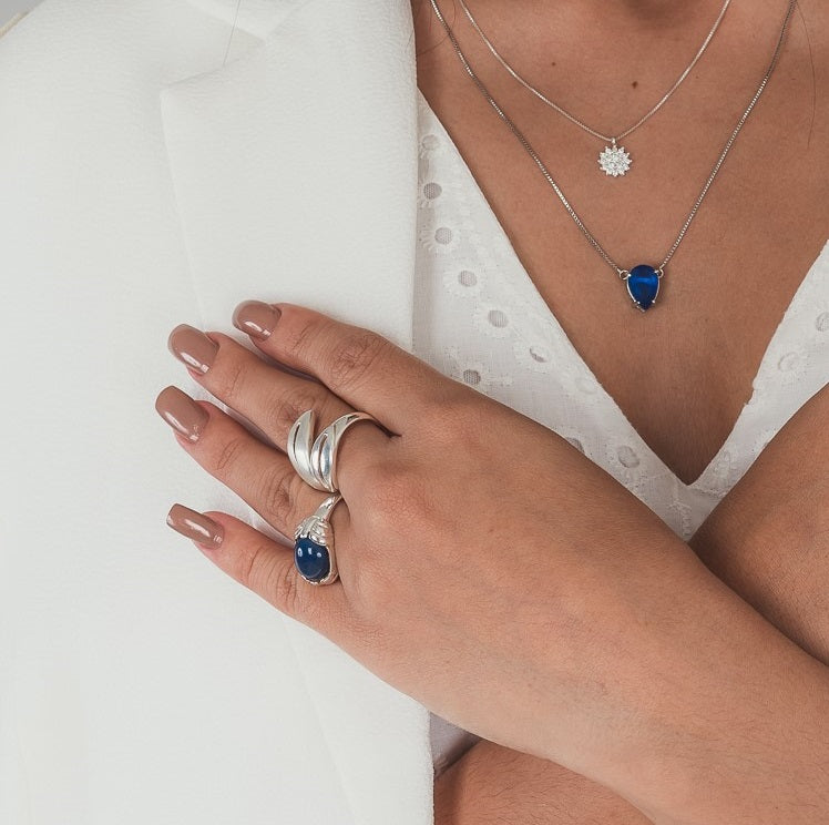 TWO LEAF SILVER RING