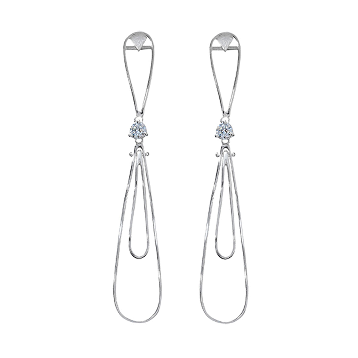 ELONGATED SILVER EARRING WITH ZIRCONIA