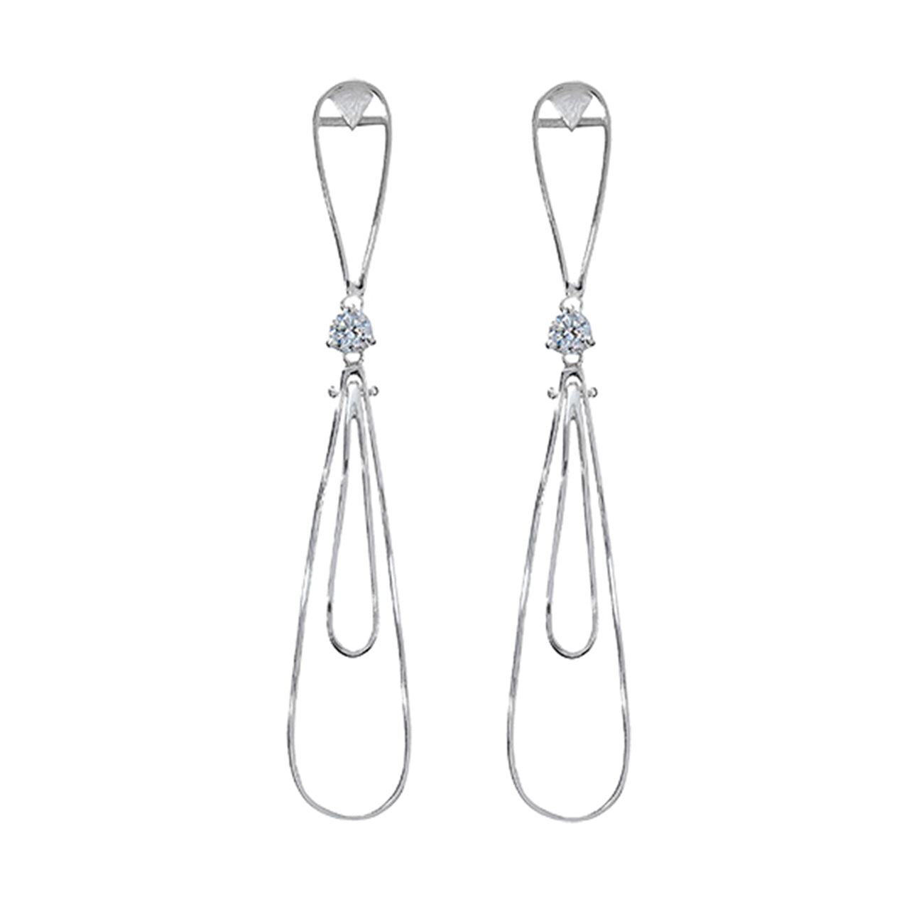 ELONGATED SILVER EARRING WITH ZIRCONIA