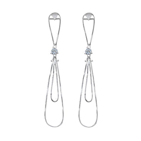 ELONGATED SILVER EARRING WITH ZIRCONIA