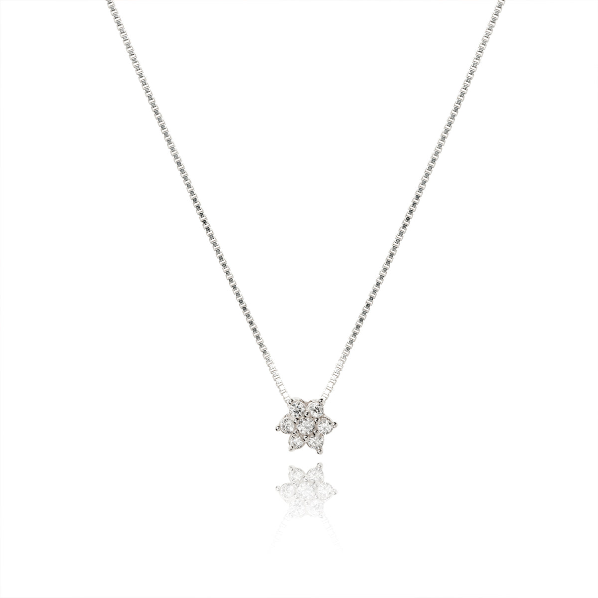 SILVER ZIRCONIA FLOWER NECKLACE