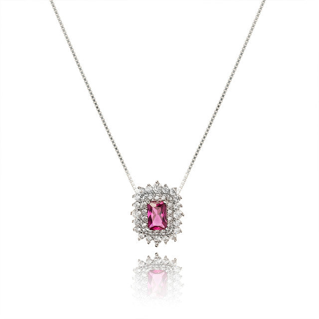 COLAR PRATA CRISTAL RETANGULAR
