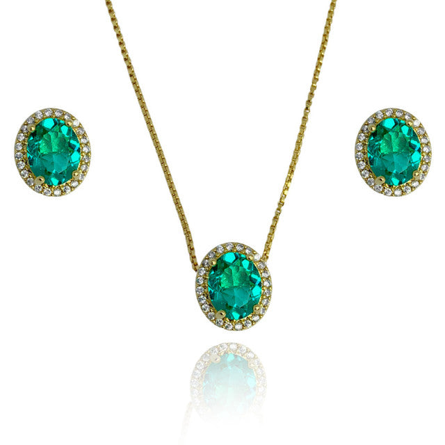 CONJUNTO BRINCO E COLAR OVAL CRISTAL E ZIRCÔNIAS