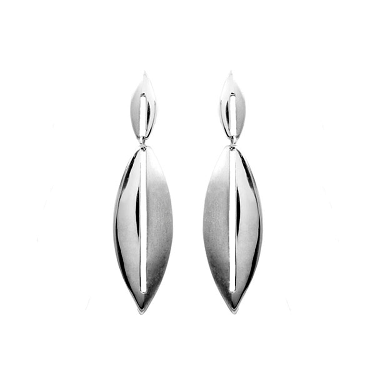 LONG TWO LEAVES SILVER EARRING