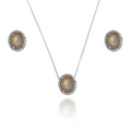 CONJUNTO BRINCO E COLAR OVAL CRISTAL E ZIRCÔNIAS