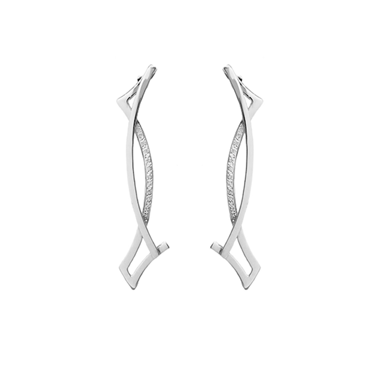 SILVER EARRING CROSSED ARCH ZIRCONIA