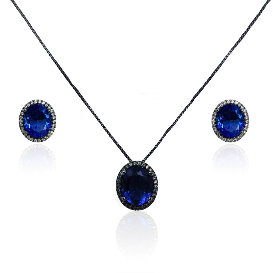 CONJUNTO BRINCO E COLAR OVAL CRISTAL E ZIRCÔNIAS