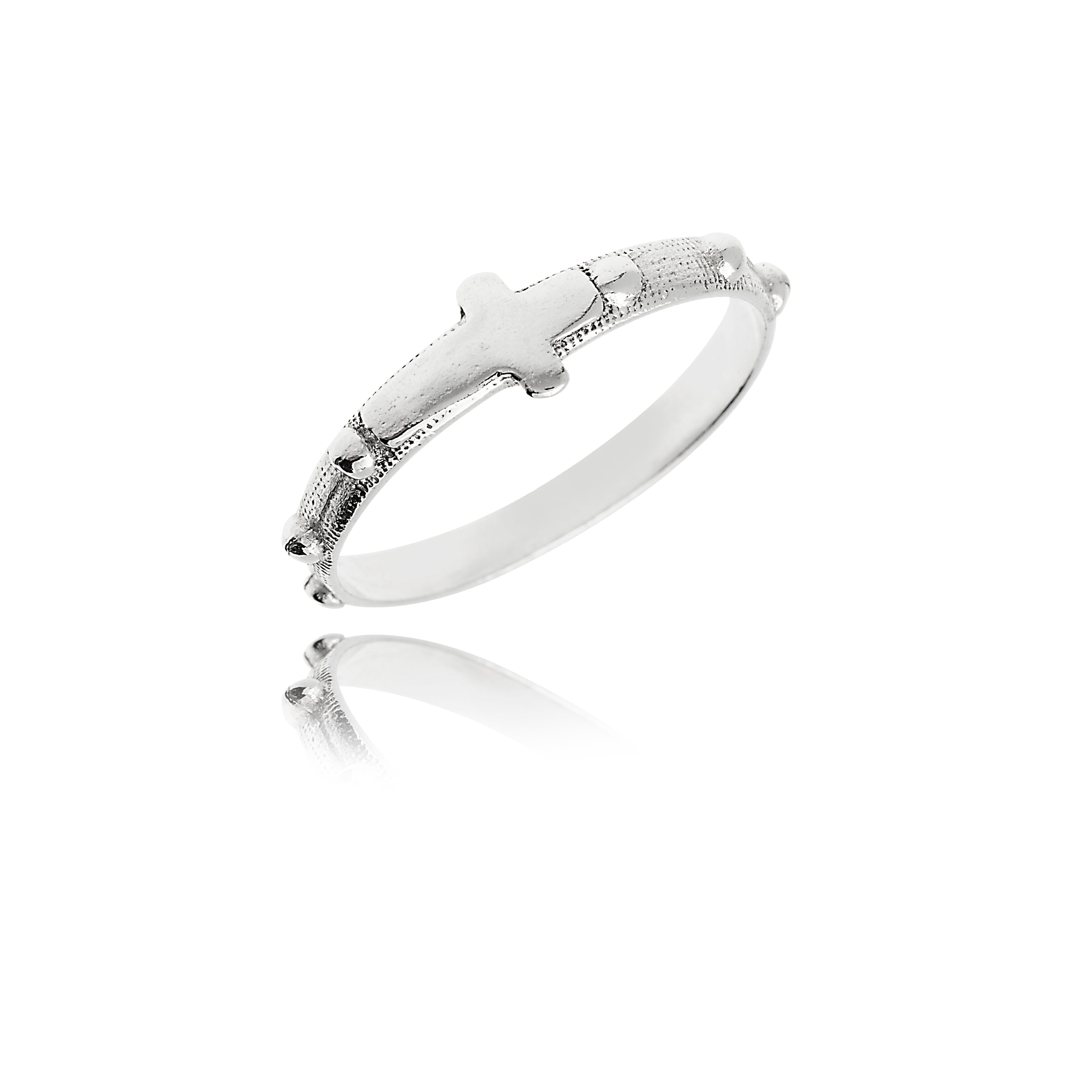 ANEL DE PRATA CRUZ COM BOLINHAS