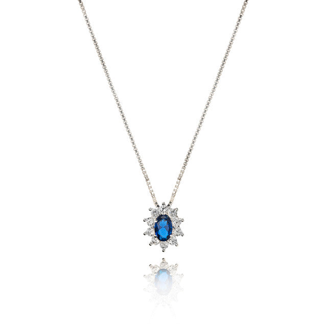 OVAL CRYSTAL SILVER NECKLACE