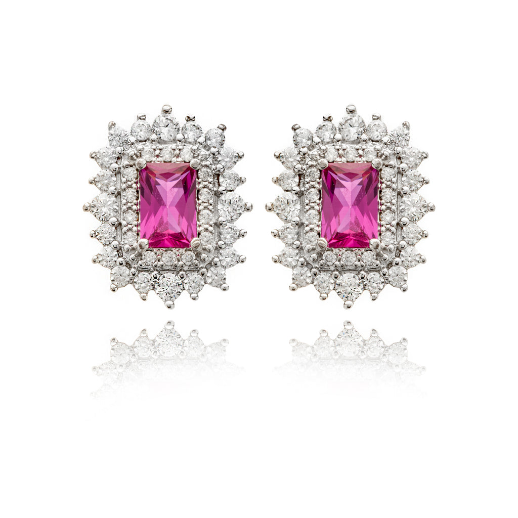 SILVER RECTANGULAR CRYSTAL EARRING