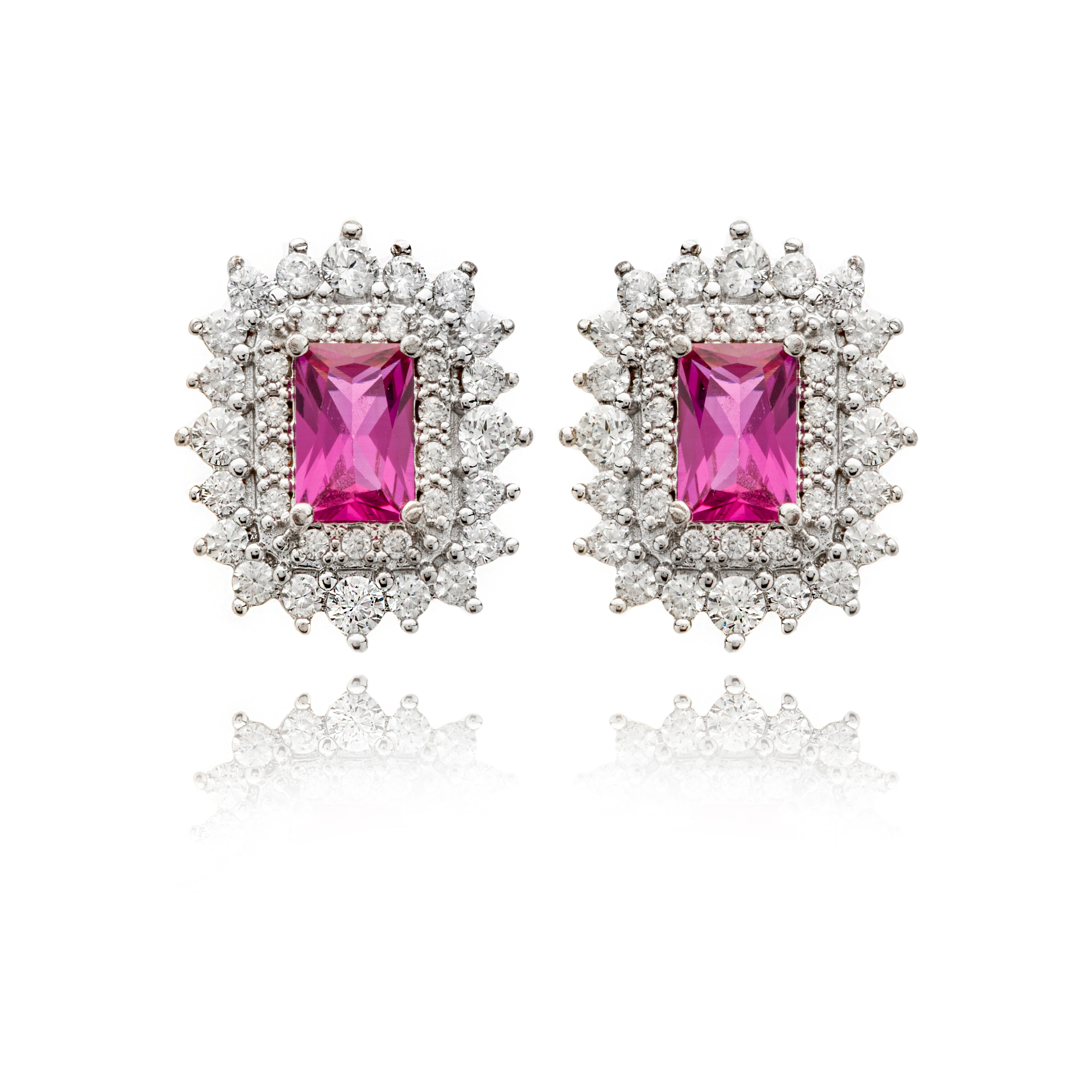 SILVER RECTANGULAR CRYSTAL EARRING