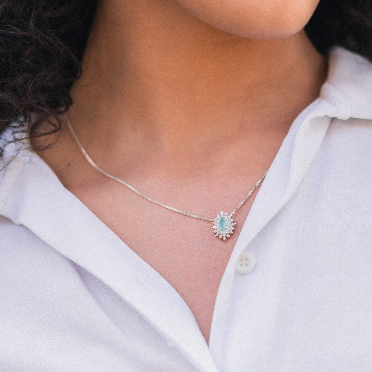 SILVER CRYSTAL LOSANGE NECKLACE