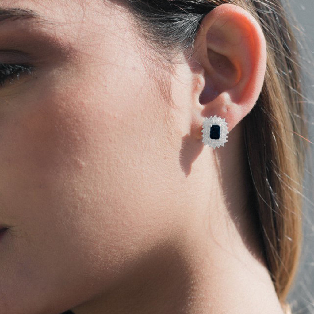 SILVER RECTANGULAR CRYSTAL EARRING