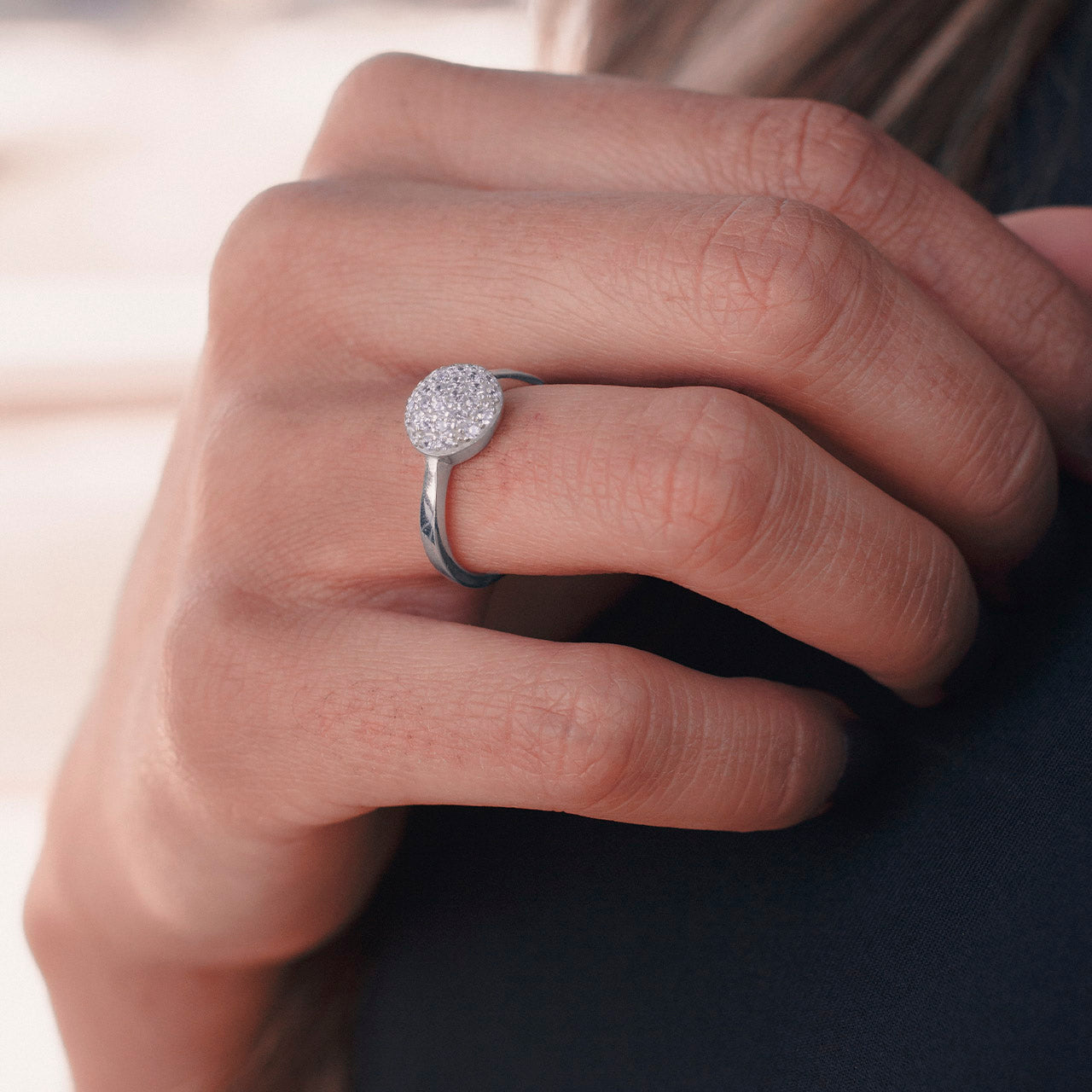 SILVER DOMED ZIRCONIA RING