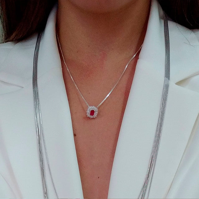 COLAR PRATA CRISTAL RETANGULAR