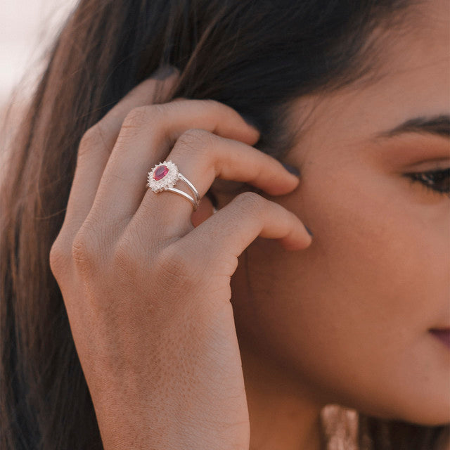 SILVER DROP CRYSTAL RING