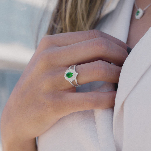 SILVER DROP CRYSTAL RING