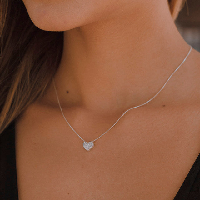 SILVER HEART ZIRCONIA NECKLACE