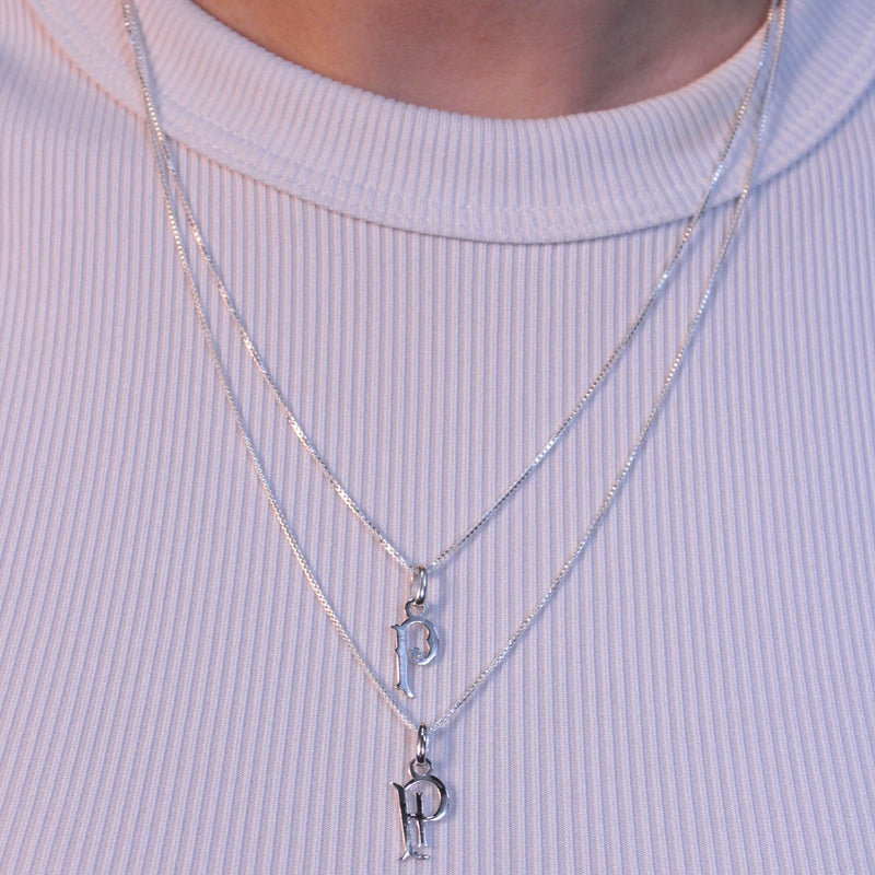 COLAR DUPLO PALMEIRAS LETRA P BRASÃO VAZADO PRATA 925 LICENCIADO