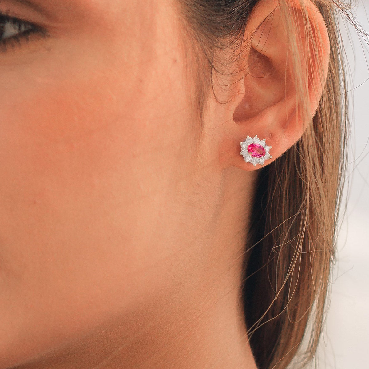 OVAL CRYSTAL SILVER EARRING