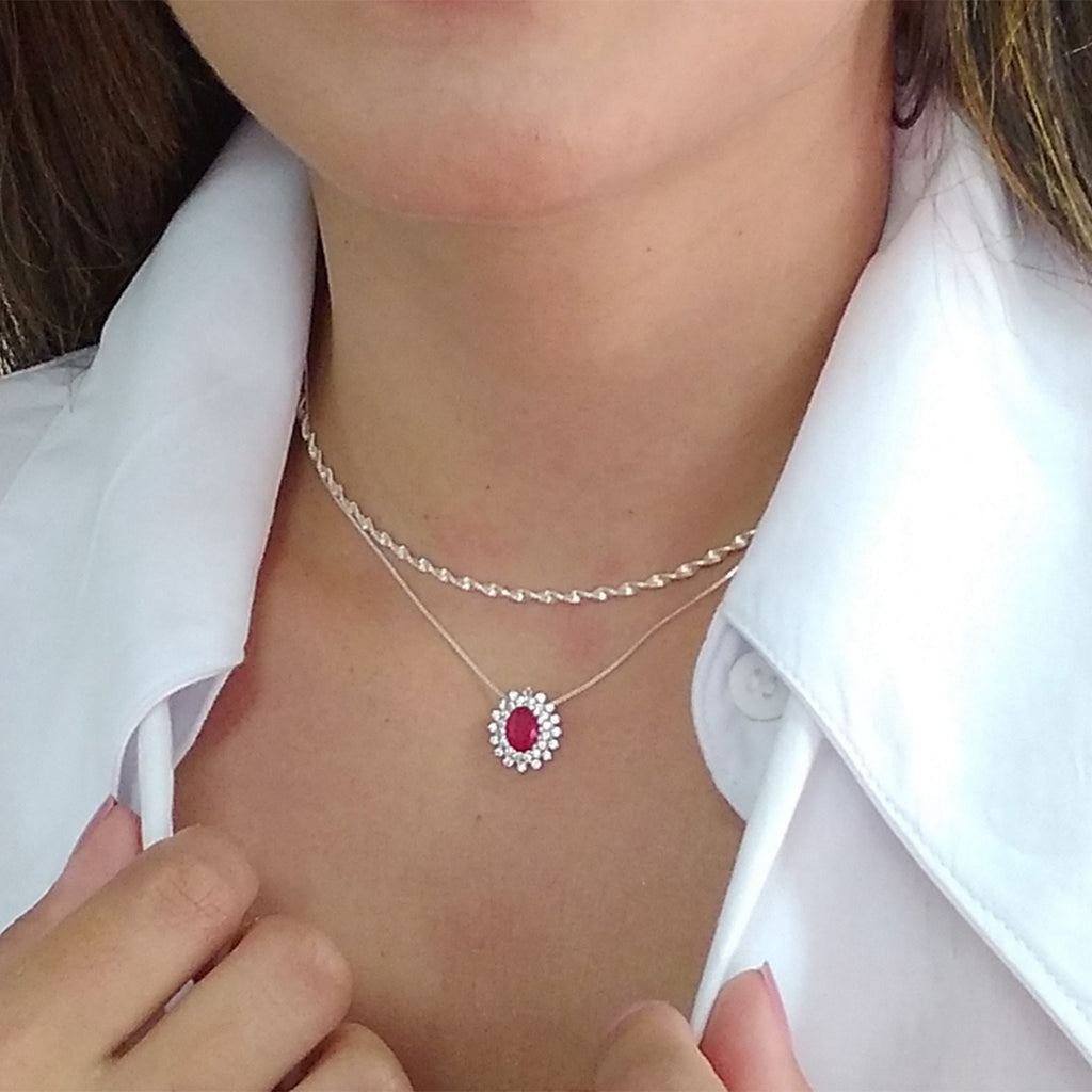 SILVER ROUND CRYSTAL NECKLACE