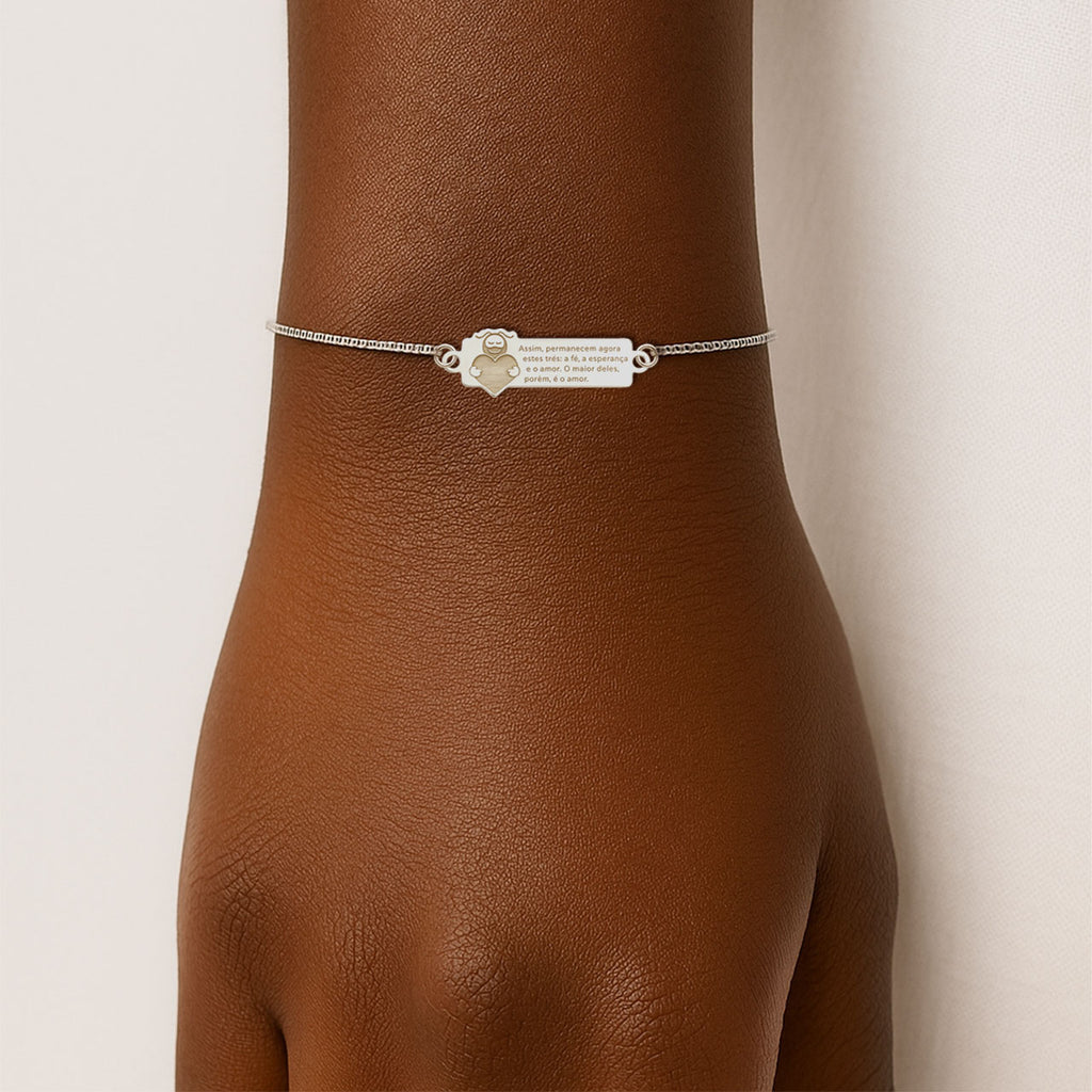 PULSEIRA DE PRATA PLACA SMILINGUIDO CORAÇÃO VERSICULO
