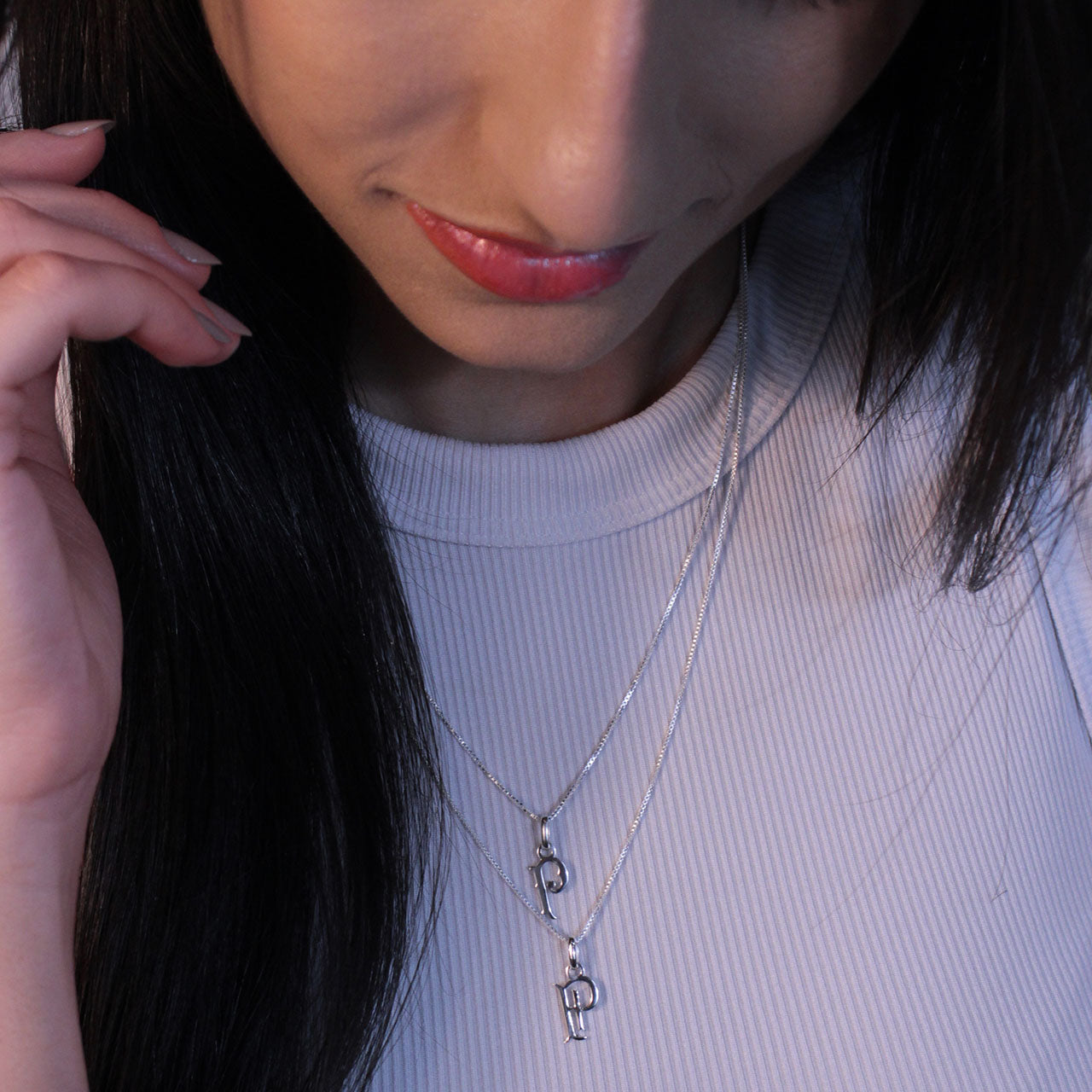 COLAR DUPLO PALMEIRAS LETRA P BRASÃO VAZADO PRATA 925 LICENCIADO