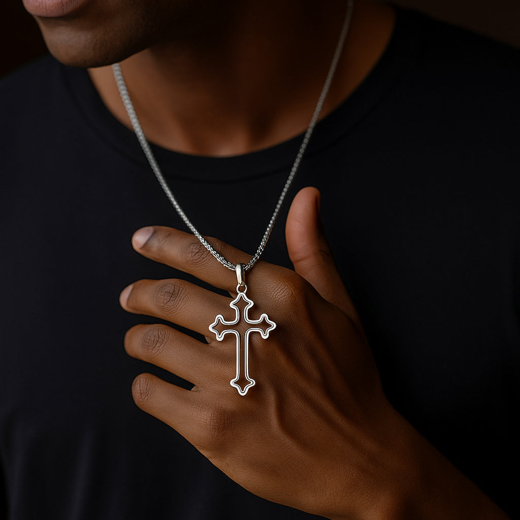 BAROQUE CROSS SILVER PENDANT
