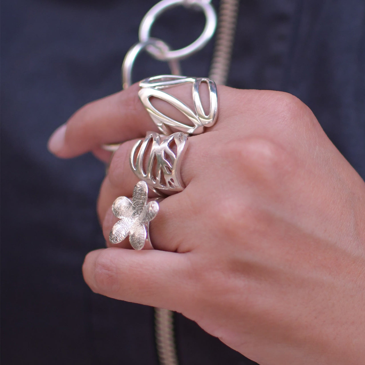 DAISIES FLOWER SILVER RING