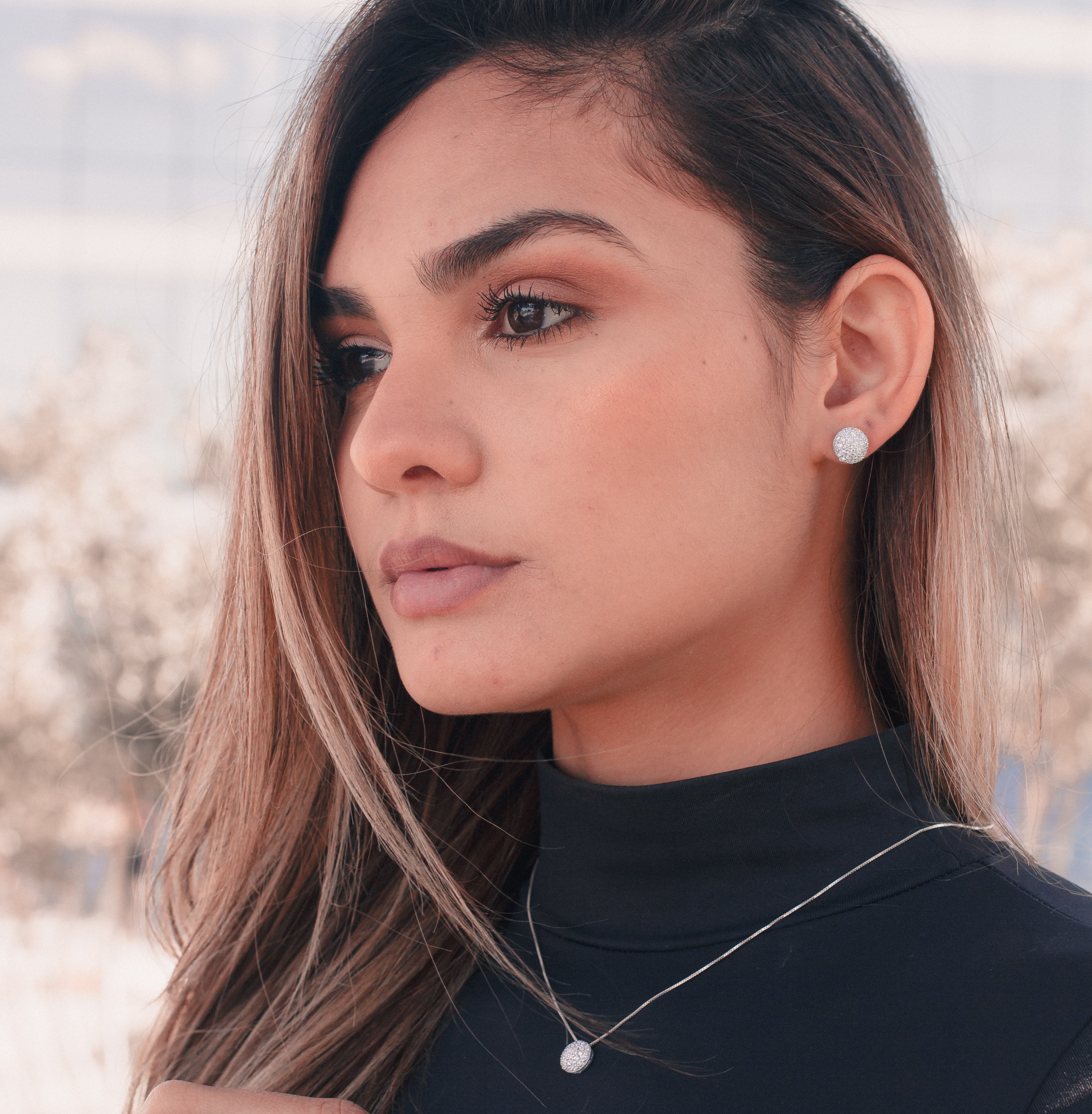 SILVER ROUND ZIRCONIA EARRING