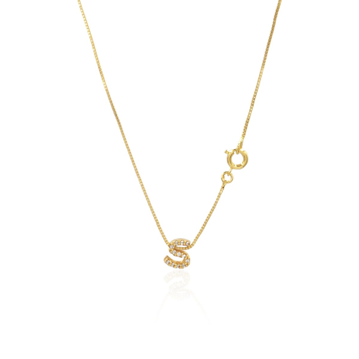 COLAR FOLHEADO LETRA E ZIRCÔNIAS