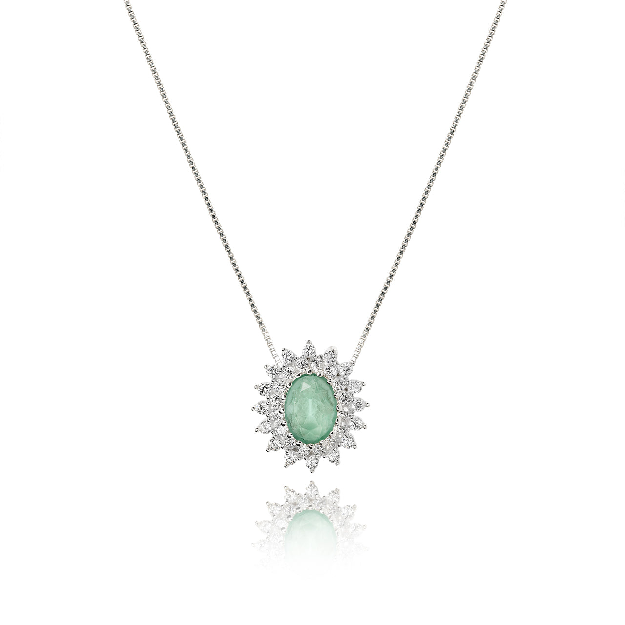 SILVER ROUND CRYSTAL NECKLACE